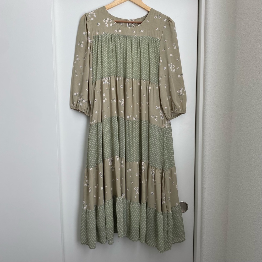 Sage tiered dress